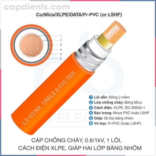 Cáp chống cháy 0.6/1kV 1c Cu/Mica/XLPE/DATA/Fr-PVC (LSHF) LS VINA