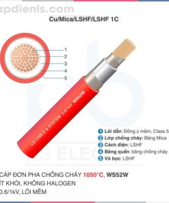 Cáp đơn pha chống cháy 1050oC WS52W 0.6/1kV 1 lõi CU/Mica/LSHF/LSHF/22 LS Vina