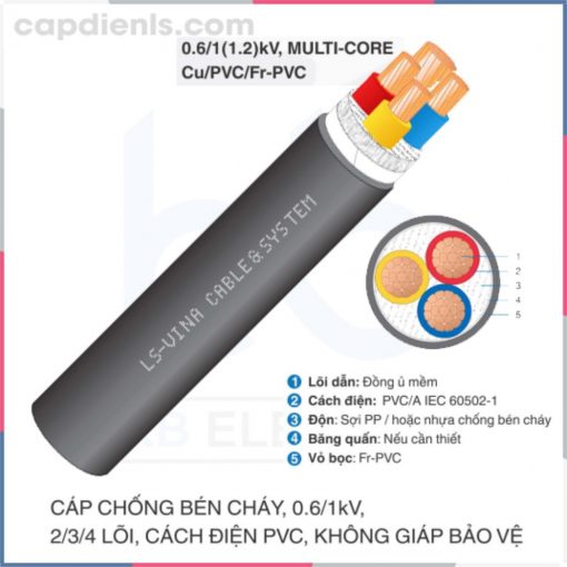 Cáp chống bén cháy LS VINA 0.6_1kV 2_3_4c Cu_PVC_Fr-PVC -capdienls.com