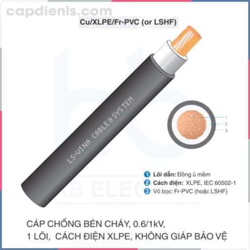 Cáp chống bén cháy LS VINA 0.61_(1.2)kV 1c Cu_XLPE_Fr-PVC (LSHF) capdienls.com