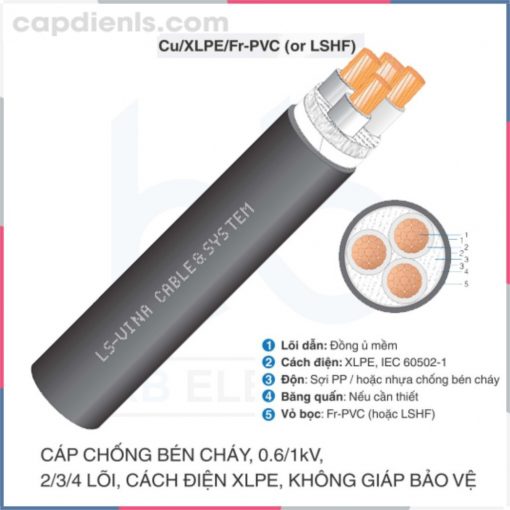 Cáp chống bén cháy 0.6/1(1.2)kV 2/3/4c Cu/XLPE/Fr-PVC (LSHF) - LS VINA capdienls.com